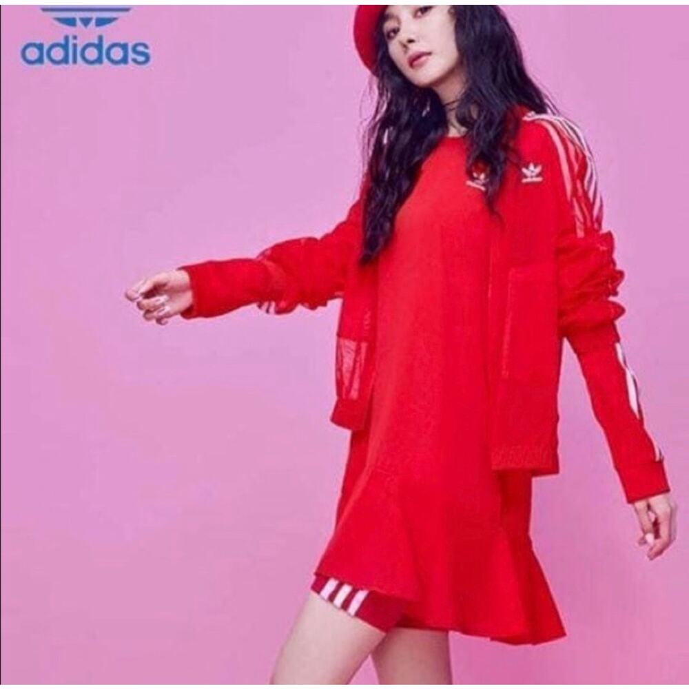 Adidas Sporty Dress Flounce Hem Coquette Red Long sleeves Small/Medium 2018 NEW - Picture 4 of 13